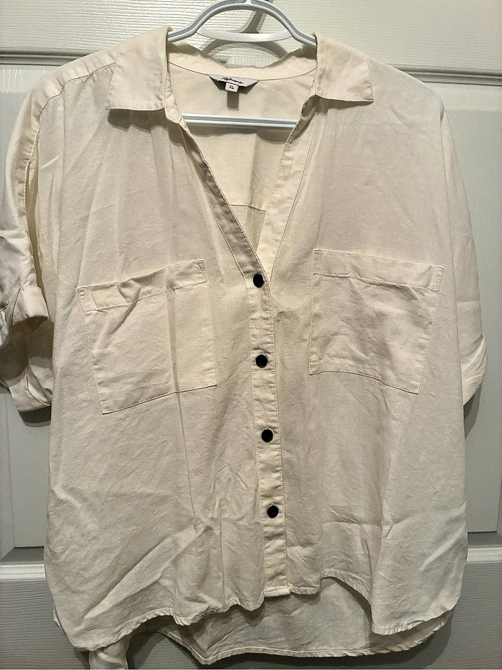 Reitmans XL Mid-Sleeve Linen-Blend Shirt Cream